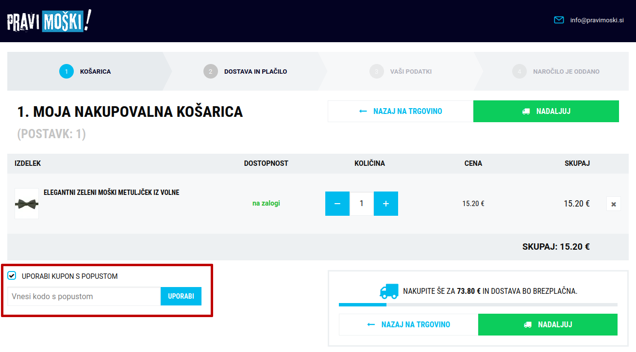 Pravi moski koda za popust