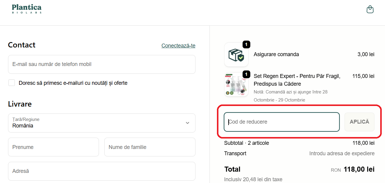 Cod reducere Plantica