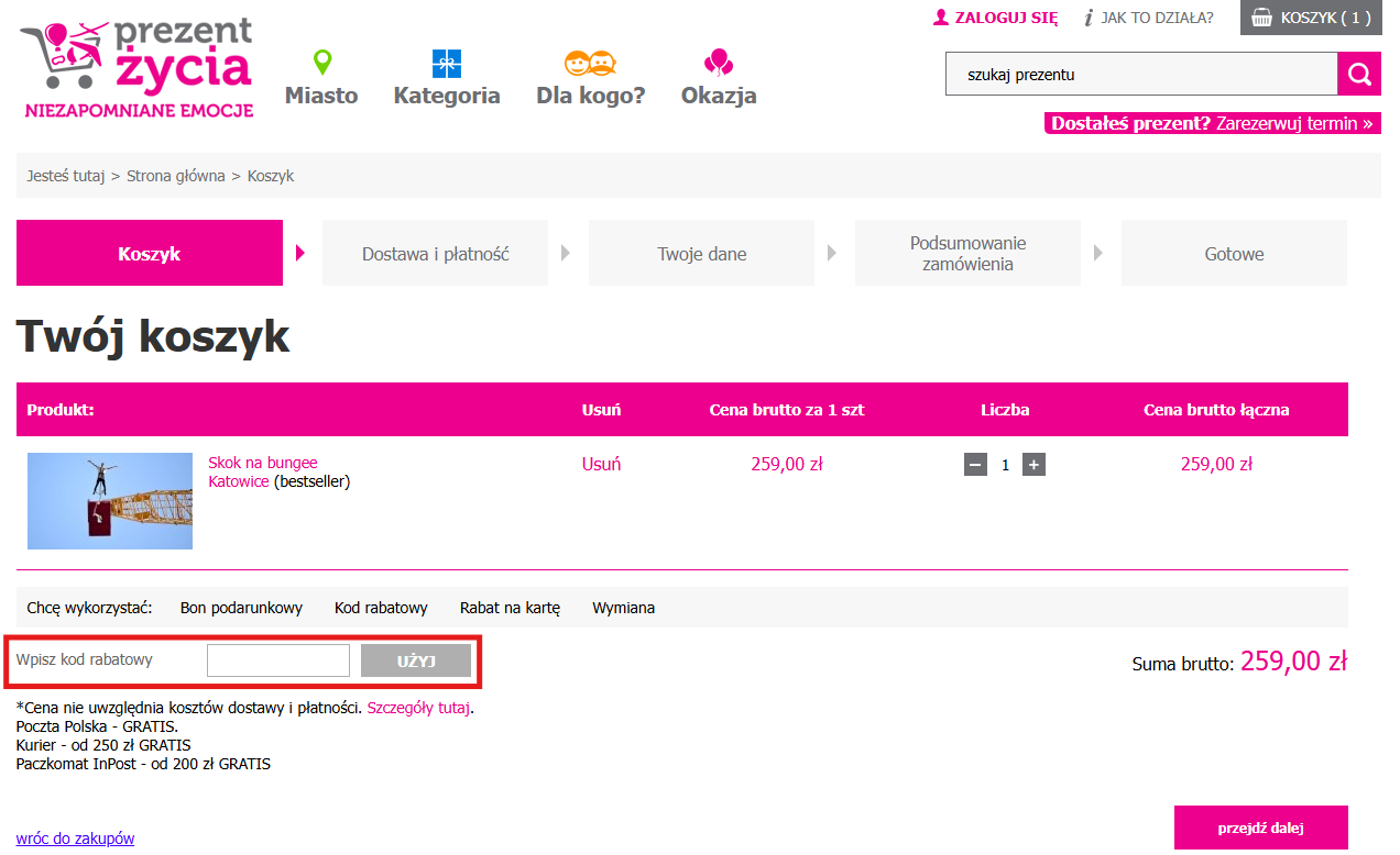 prezent życia kod rabatowy