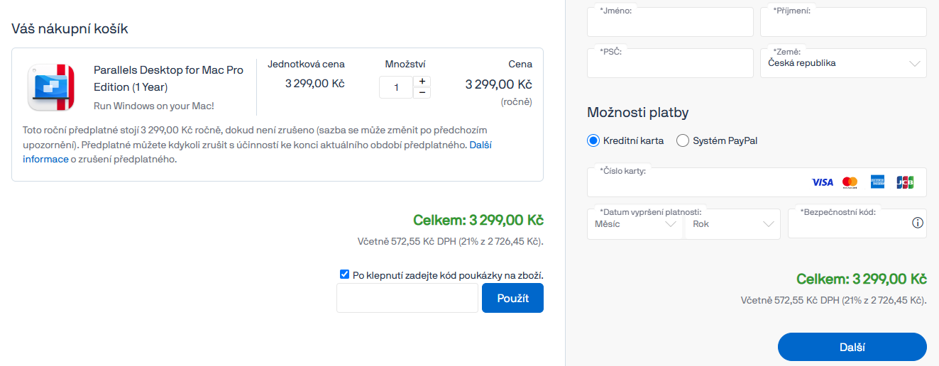 Parallels slevový kód