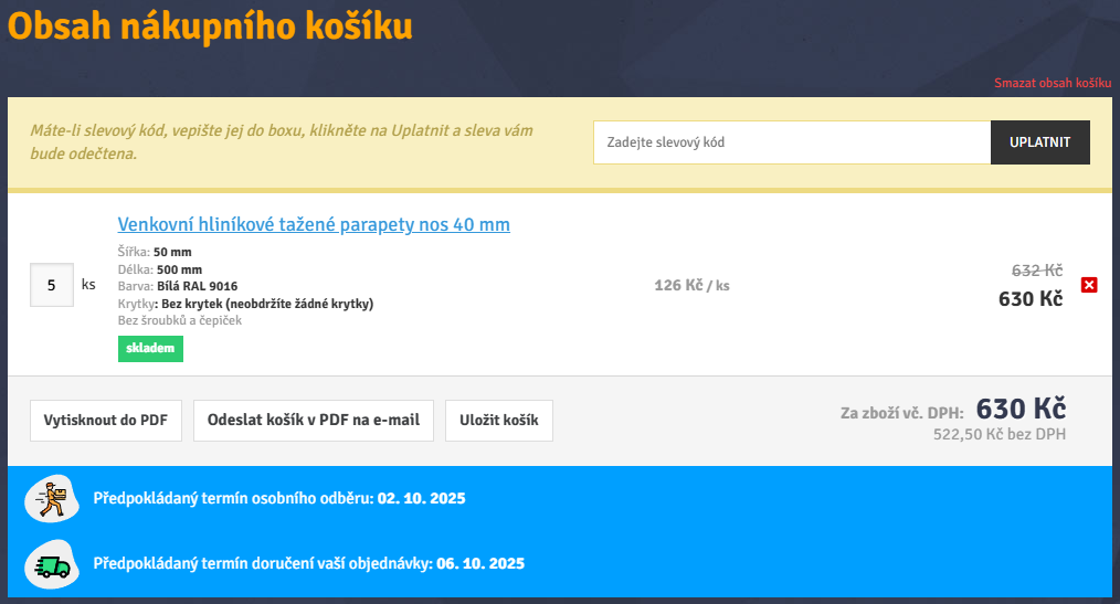 DEOKORK parapety slevový kód