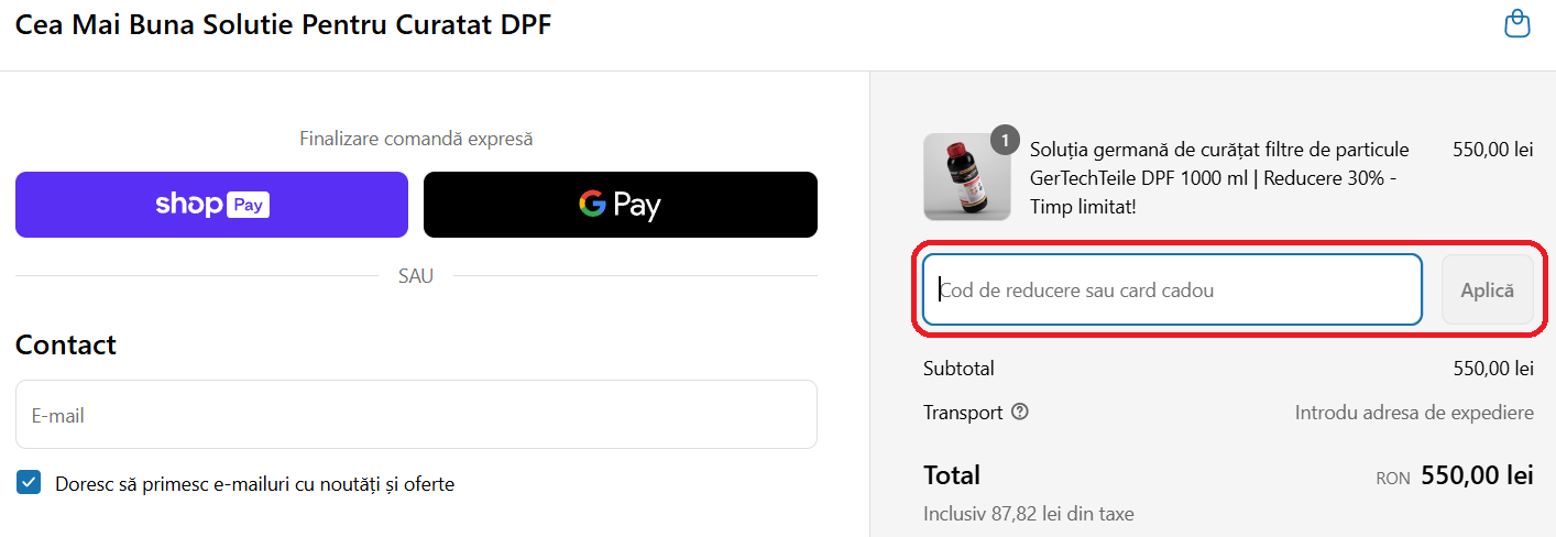 Cod reducere SolutieDPF