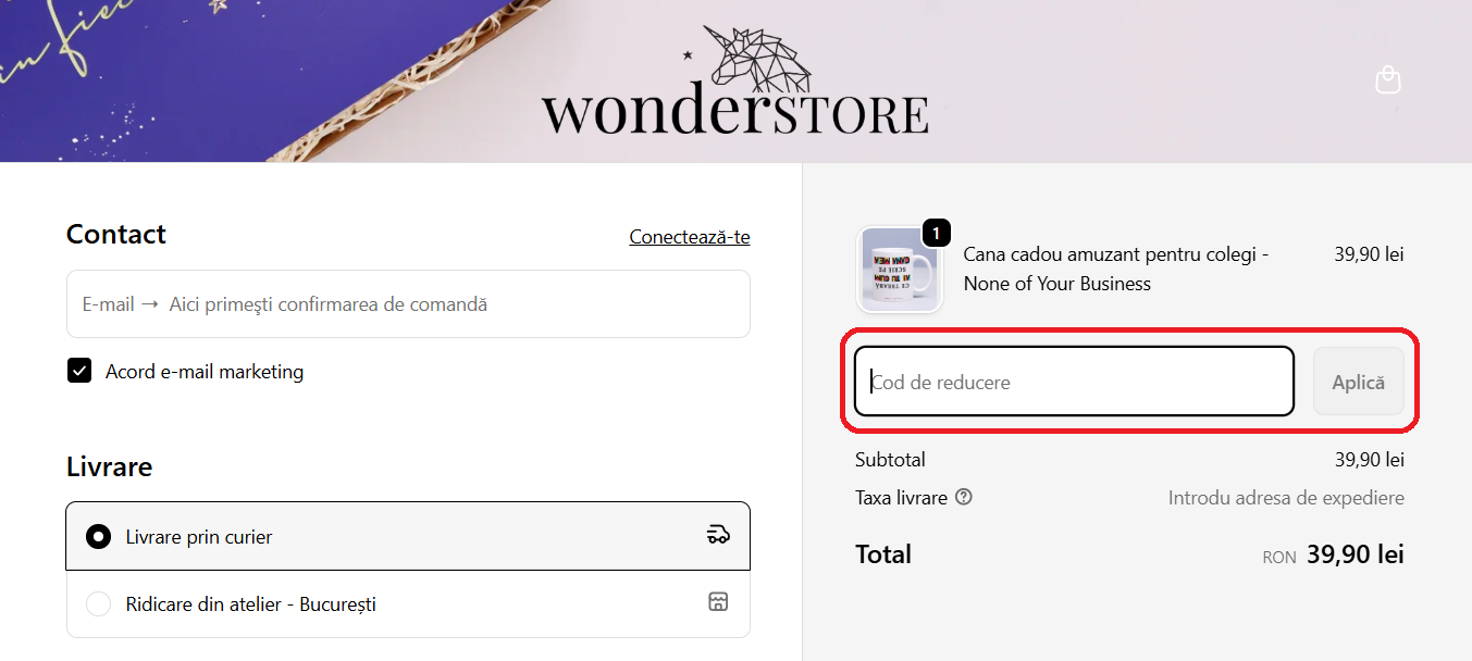 Cod reducere WonderStore