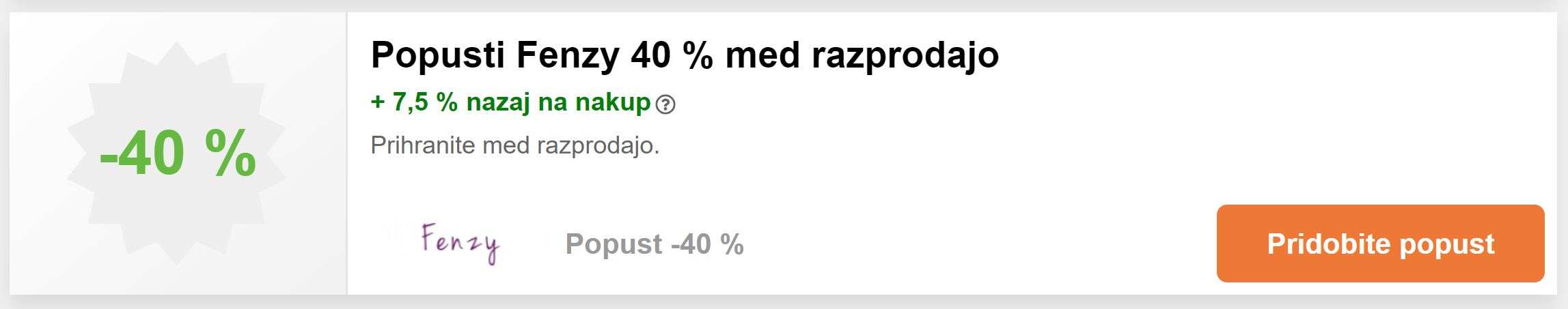 Fenzy uporaba kupona