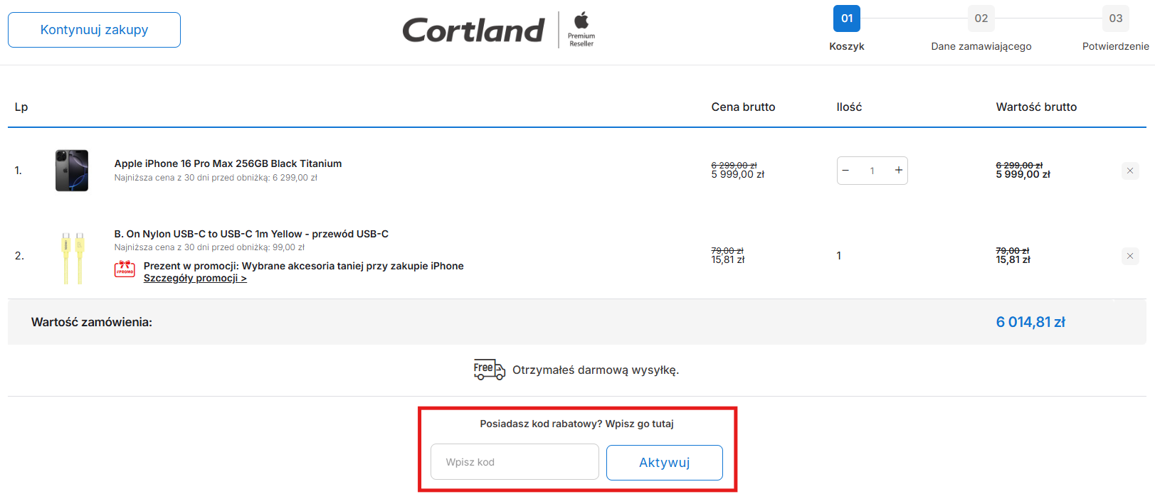 Cortland kod rabatowy