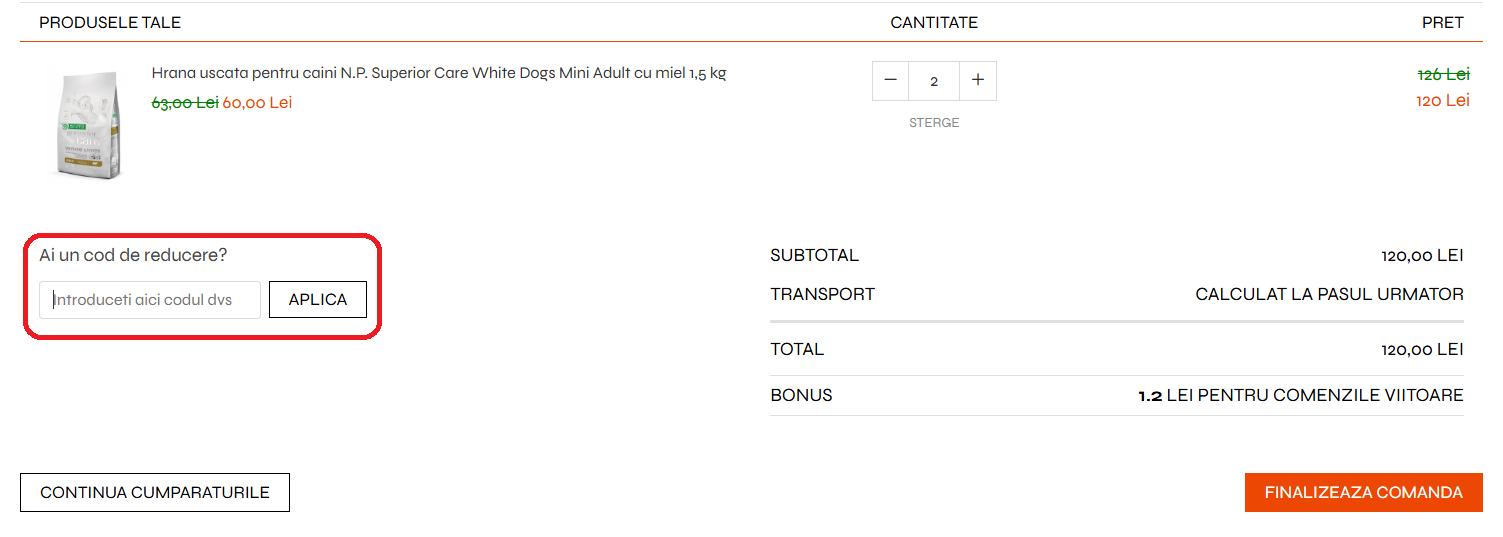 Cod reducere eHrană Animale