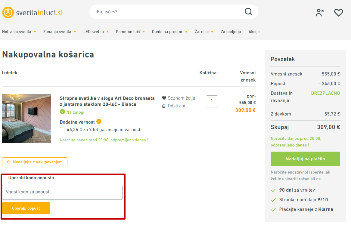 Svetilainluci koda za popust