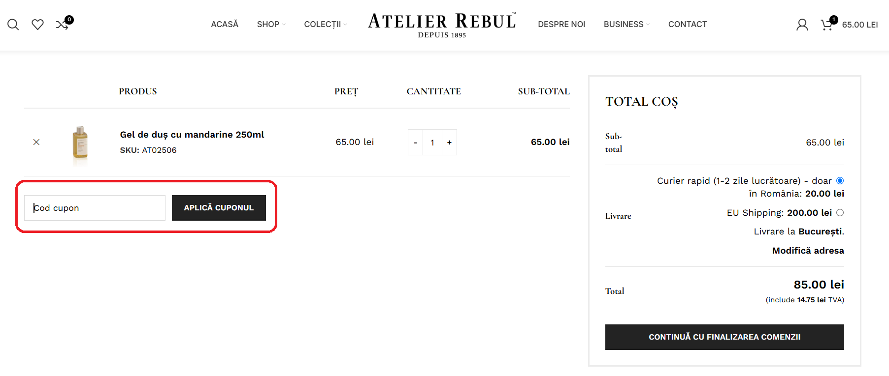 Cod reducere Atelier Rebul