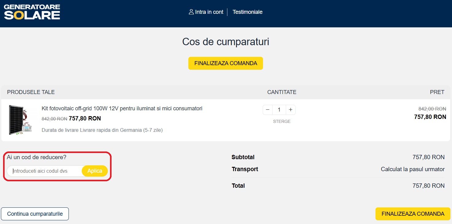 Cod reducere Generatoare Solare