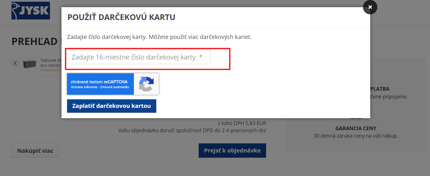 Jysk darčeková karta