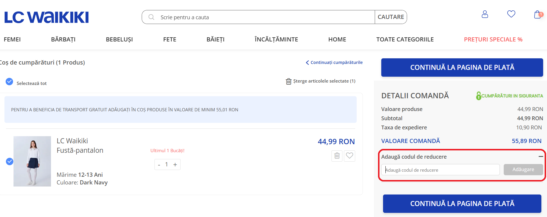 Cod reducere LC Waikiki